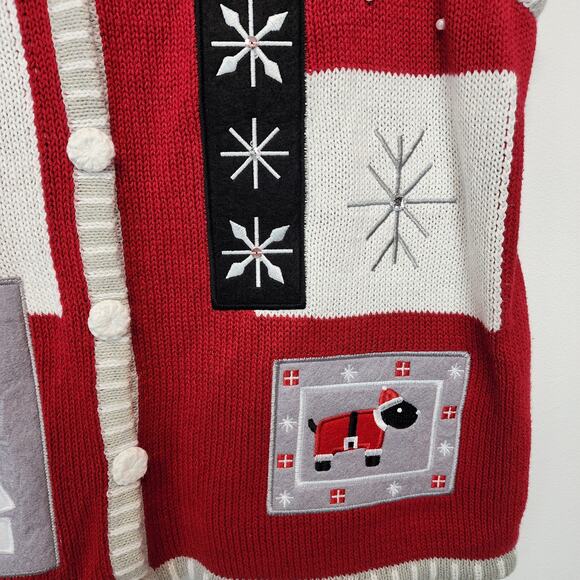 Vtg Holiday Editions Ugly Christmas Sweater Vest Size XL Red Snowman Santa Dog - Picture 4 of 8